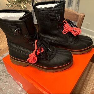 Sorel Caribou Royal Hi-Viz size 10 Black Waterproof Boots with Red Accents
